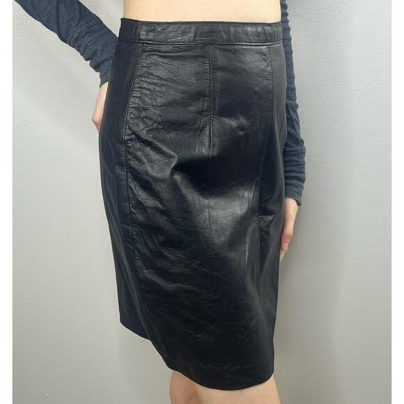 Vintage 90s Euro Mond of California 100% Genuine Leather Pencil Skirt Size 3/4 - Picture 2 of 4
